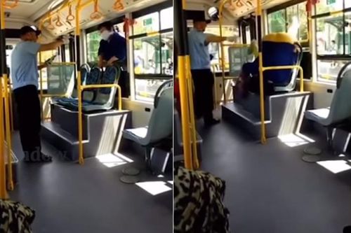 Bà lão siêu 'ngầu' trèo lên xe bus qua cửa sổ