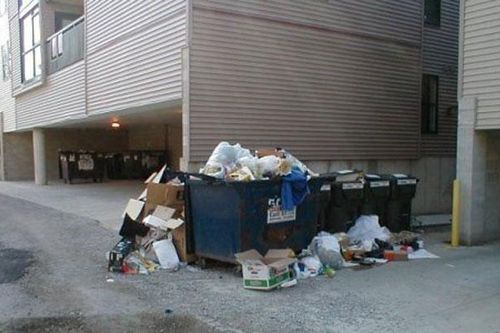 Bãi rác nhếch nhác gần khu chung cư hiện đại