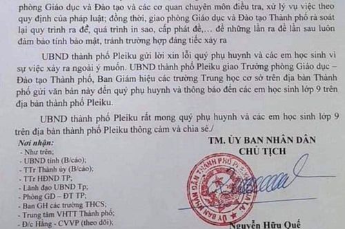 Chủ tịch TP Pleiku xin lỗi phụ huynh vụ lộ đề thi văn lớp 9