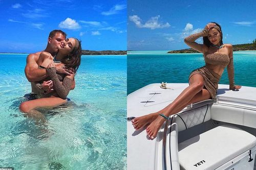 Hoa hậu Hoàn vũ Olivia Culpo ôm hôn mặn nồng bạn trai cầu thủ ở biển