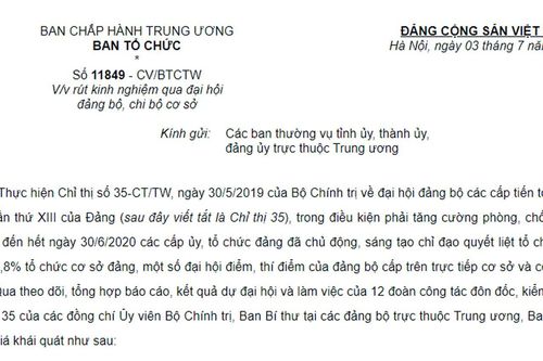 Nghiêm túc rút kinh nghiệm từ đại hội đảng bộ, chi bộ cơ sở
