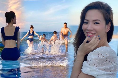 Đan Lê khoe sắc vóc gợi cảm với áo tắm bên Khải Anh và hai con