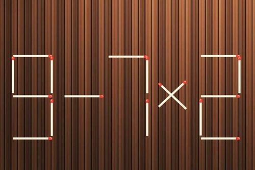 Di chuyển một que diêm biến phép tính 9 - 7 x 2 = 6 thành đúng