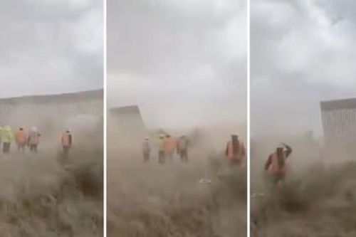 Clip bức tường biên giới Mỹ - Mexico đổ sập vì gió bão