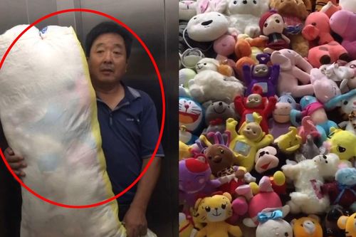 Ông mang túi đầy gấu bông từ quê lên thành phố tặng cháu gái
