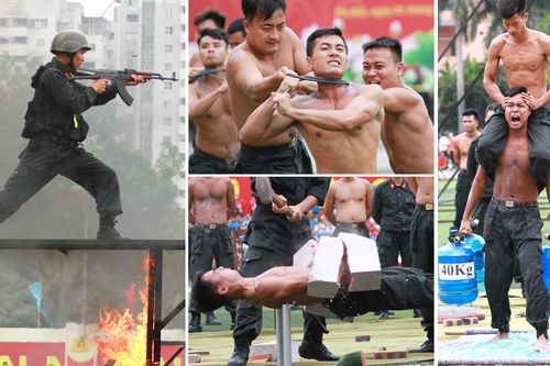 Những chiến sỹ công an 'mình đồng da sắt' phô diễn sức mạnh
