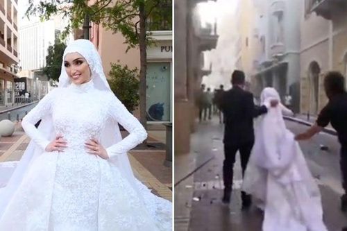 Cô dâu Beirut trong khoảnh khắc xảy ra vụ nổ kinh hoàng