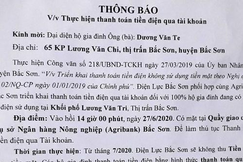 Bắc Sơn, Lạng Sơn: Ép dân nộp tiền điện qua thẻ ngân hàng?