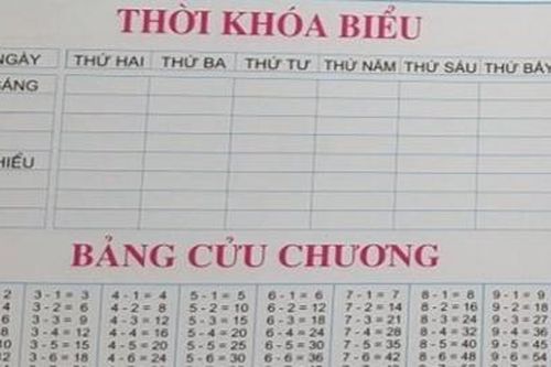 Trường tiểu học bán vở in sai bảng cửu chương trên bìa, toàn bộ dấu nhân đã bị chuyển thành dấu trừ
