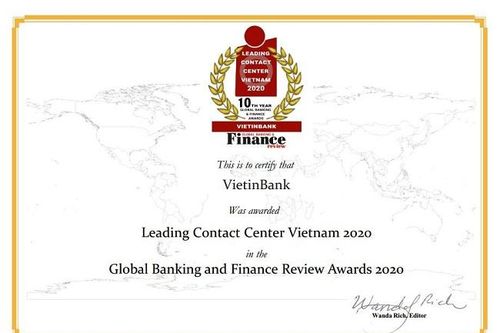 Lần thứ 3 liên tiếp VietinBank nhận giải thưởng ''Trung tâm Dịch vụ khách hàng dẫn đầu Việt Nam''
