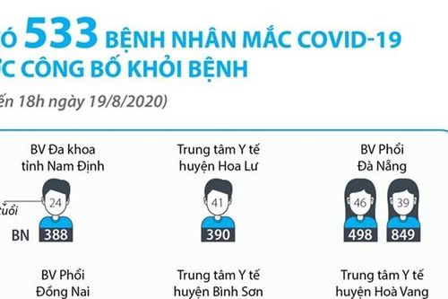 Đã có 533 bệnh nhân mắc COVID-19 tại Việt Nam được công bố khỏi bệnh