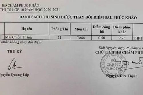 Một thí sinh sau phúc khảo điểm bài thi môn Toán tăng từ 0,5 lên 9,75 điểm