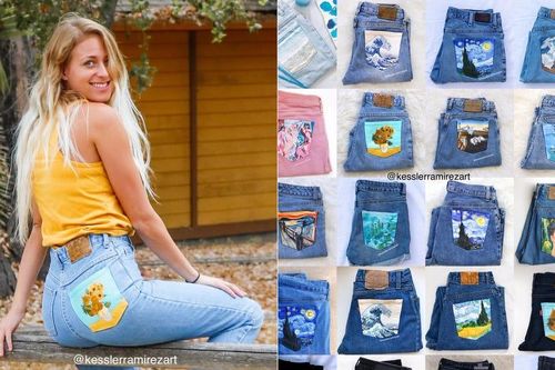 Cô gái kinh doanh phát đạt nhờ vẽ tranh Van Gogh lên quần jeans cũ