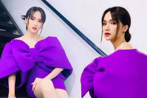 Hương Giang được ví như minh tinh điện ảnh trong chiếc nơ siêu to tím lịm tìm sim