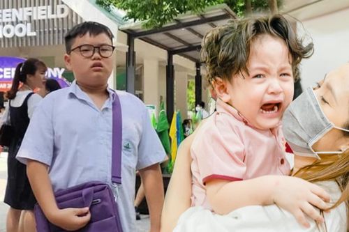 Biểu cảm đối nghịch của con trai Xuân Bắc và Thanh Thúy trong ngày khai giảng khiến ai cũng bật cười