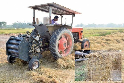 Anh nông dân huyện lúa Nghệ An bỏ 300 triệu mua máy cuộn rơm, thu bộn tiền mỗi ngày