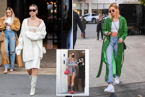 Học nàng mẫu Hailey Bieber cách phối đồ mùa hè thành trang phục mùa thu cá tính