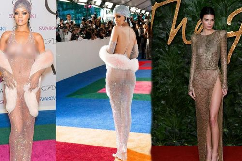 Rihanna & Kendall Jenner từng khiến fan bao lần đắm say với váy xuyên thấu đính đá pha lê xa xỉ