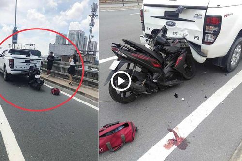 Xe máy tông đuôi xe bán tải dừng đỗ trên cầu Nhật Tân, ai đúng ai sai?