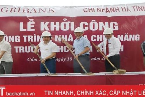 Agribank Hà Tĩnh II tài trợ xây nhà đa chức năng trường học trị giá 5 tỷ đồng