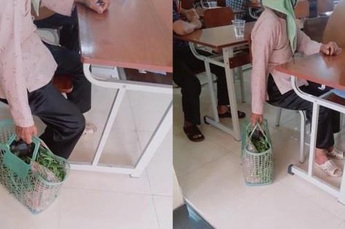 Hình ảnh người bà đang đi chợ thì nhớ ra phải họp phụ huynh cho cháu gây bão