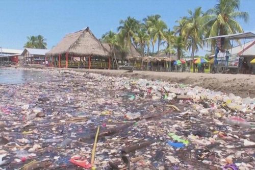 Rác thải nhựa chất đống trên bãi biển Honduras
