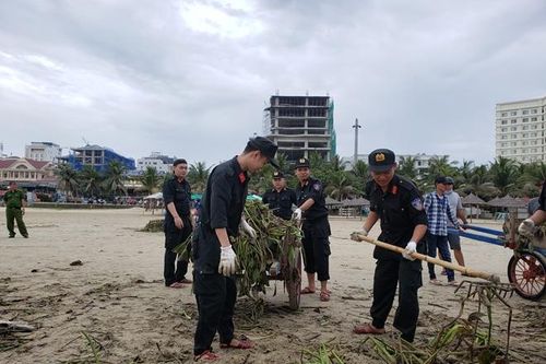 Ra quân làm sạch bãi biển sau bão