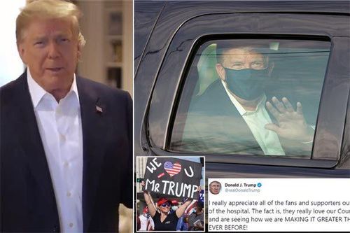 Ông Trump bất ngờ ra ngoài viện vẫy chào người ủng hộ