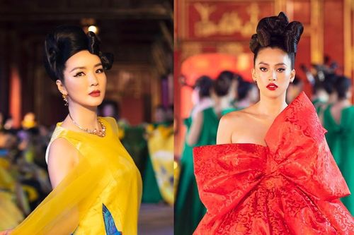 Tiểu Vy đẹp ngút ngàn với sắc đỏ, Hoa hậu Giáng My ngồi kiệu, mặc hoàng phục giữa sàn catwalk