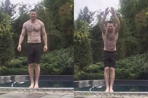 Chris Evans nhào lộn như vận động viên ở bể bơi