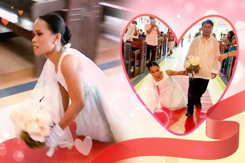 Sinh ra đã không có chân, cô dâu khiến cả lễ đường xúc động khi tự mình tiến về phía chú rể