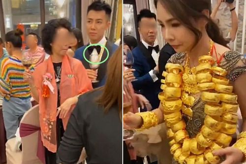 Cô dâu 'gánh nặng' ngày cưới, đeo vàng 'trĩu cổ' nhưng nhìn qua chú rể, dân mạng không khỏi bất ngờ