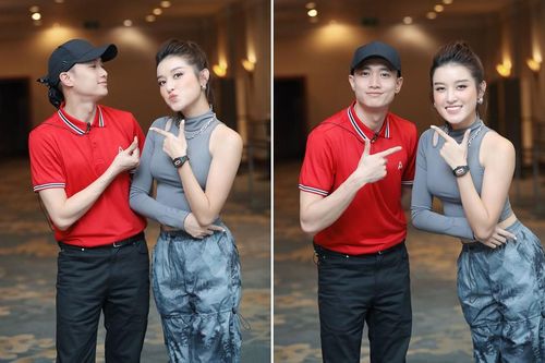 Á hậu Huyền My vòng eo 'con kiến', nhí nhảnh tạo dáng bên 'mỹ nam' Quốc Trường