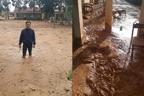 Xót xa cảnh trường học hoang tàn, bùn đất dày đặc ngang đầu gối sau khi lũ qua đi