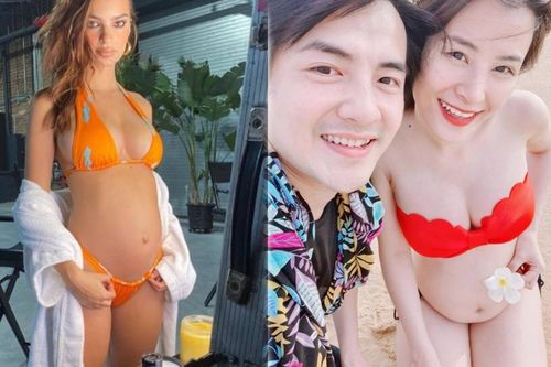 Mấy ai được như Đông Nhi và Emily Ratajkowski, bụng bầu vượt mặt mặc bikini vẫn siêu đẹp