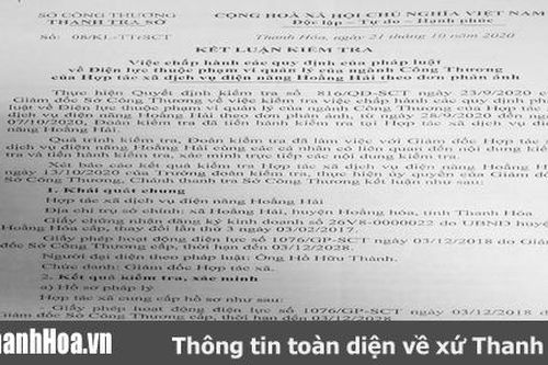Thanh tra, phát hiện nhiều sai phạm tại HTX dịch vụ điện năng Hoằng Hải