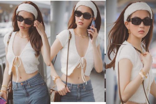 Ngọc Trinh diện áo nửa kín nửa hở, sơ sẩy là bung nút khi ra phố