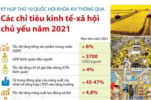 Quốc hội thông qua các chỉ tiêu kinh tế - xã hội chủ yếu năm 2021