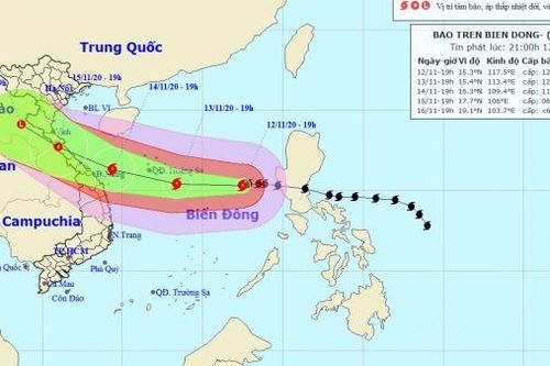 Cập nhật diễn biến bão số 13: Khoảng 19 giờ ngày 14/11, bão trên vùng biển ngoài khơi các tỉnh từ Quảng Bình đến Quảng Nam