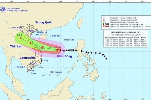 Bão số 13 đang tiến nhanh về vùng biển Quảng Bình – Quảng Ngãi
