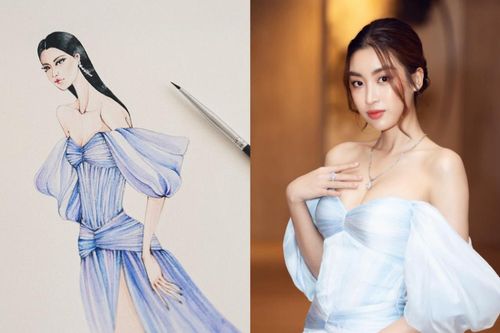 Hé lộ bản vẽ 'chiếc đầm biển khơi' của Đỗ Mỹ Linh, từ phác thảo đến mẫu thật đều lộng lẫy