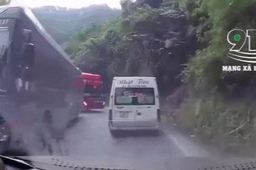 Clip: Xe khách khi ôm cua bất ngờ đâm 'dúi dụi' ô tô 16 chỗ vào vách núi