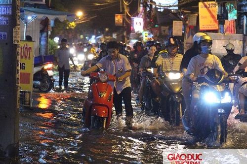 TP.HCM: Người dân bì bõm lội nước về nhà trong ngày triều cường dâng cao