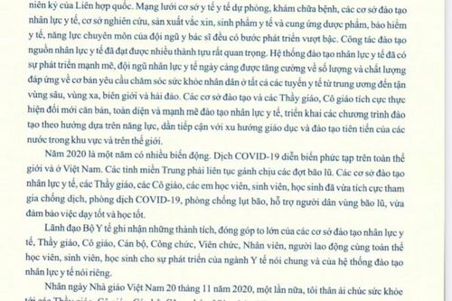 Bộ trưởng Bộ Y tế Nguyễn Thanh Long gửi thư chúc mừng đến các Thầy, Cô giáo ngành y