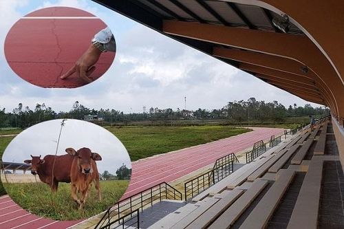Chủ tịch huyện nói lý do sân vận động tiền tỷ chưa bàn giao đã nứt toác