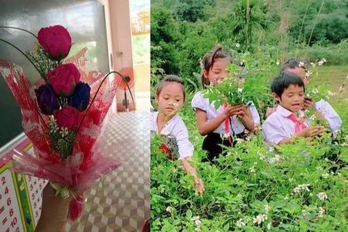 Học sinh dành dụm tiền ăn sáng mua bó hoa nhỏ tặng cô giáo khiến cô cay cay khóe mắt