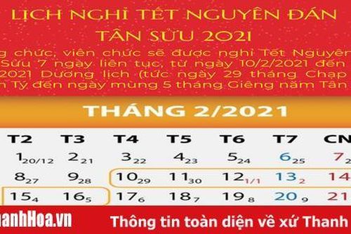 Lịch nghỉ Tết Nguyên đán Tân Sửu 2021