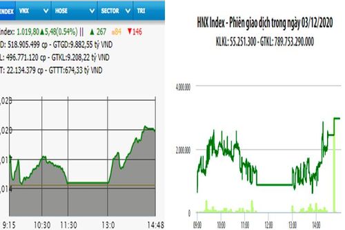 VN-Index chạm ngưỡng 1.020 điểm