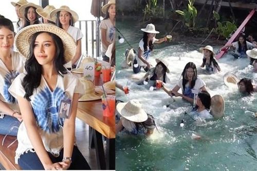Đang chụp ảnh khoe dáng cầu bất ngờ sụp, 30 thí sinh Hoa hậu Thái Lan rơi tòm xuống ao