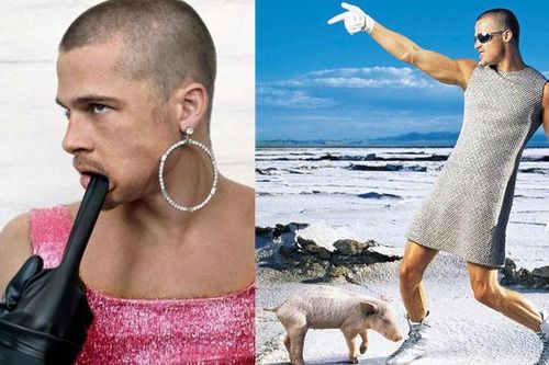 'Giật mình' loạt ảnh đeo khuyên, mặc váy ngắn khoe cơ bắp của Brad Pitt